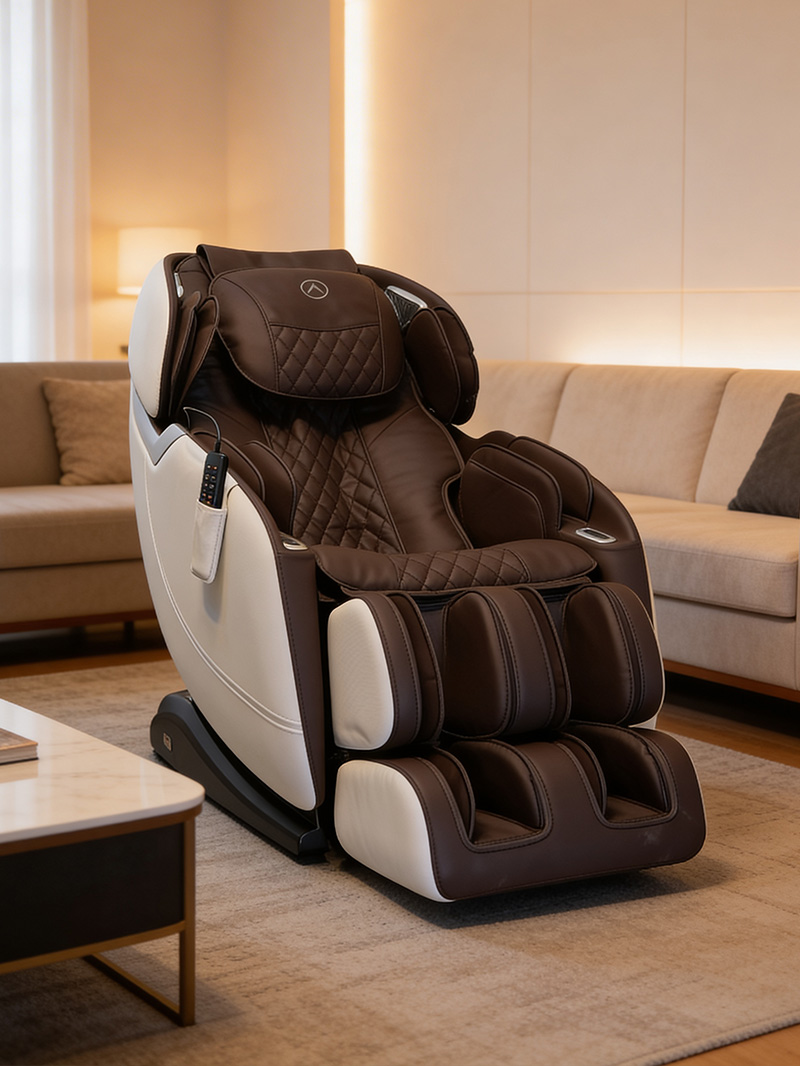 Reclined massage chair in zero gravity position