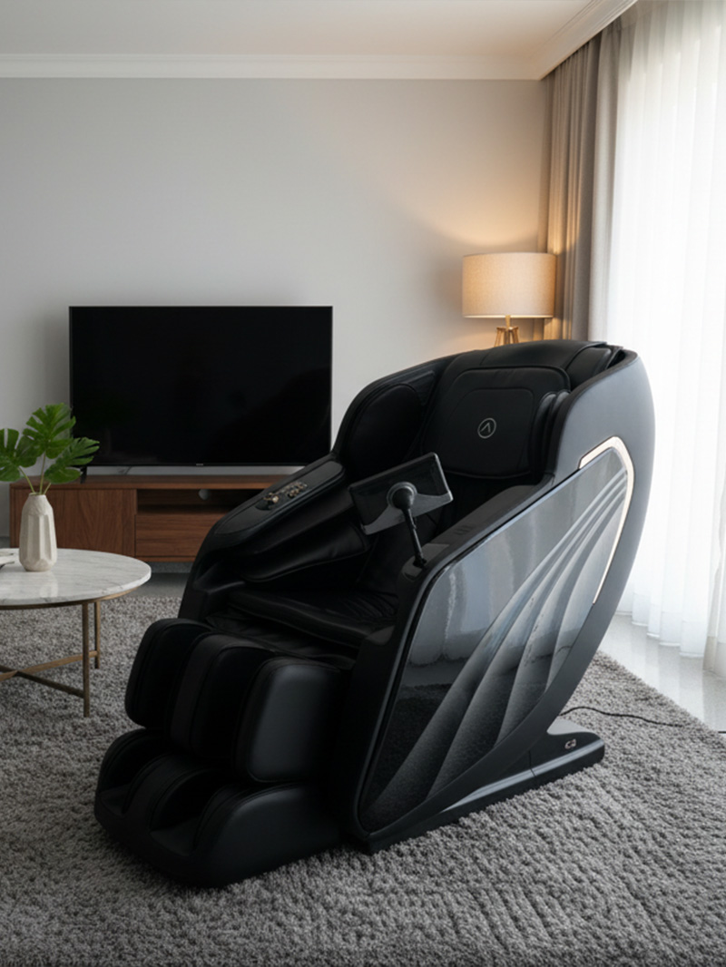 Massage chair in front of television setup
