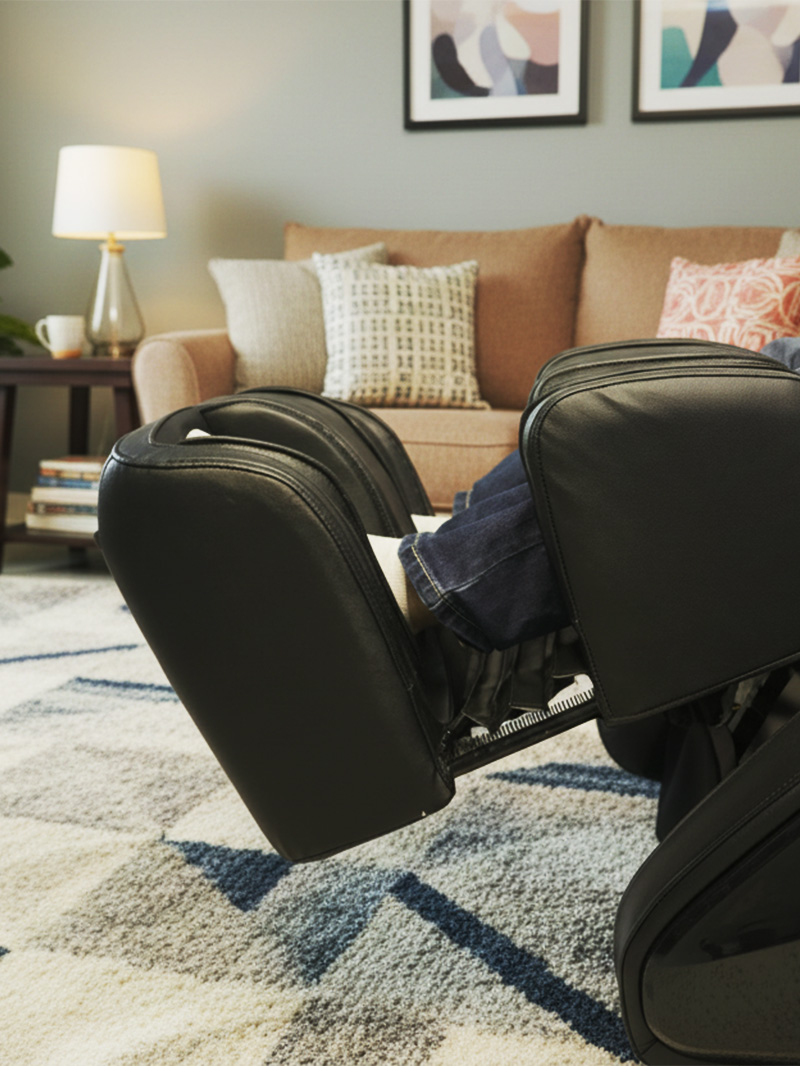 User relaxing with leg elevation massage