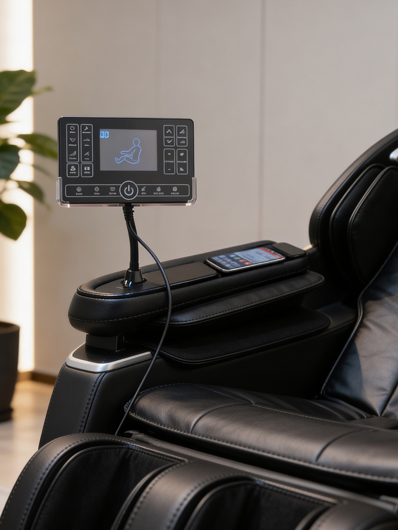 Control panel attached to massage chair arm by JCBL Mobility
