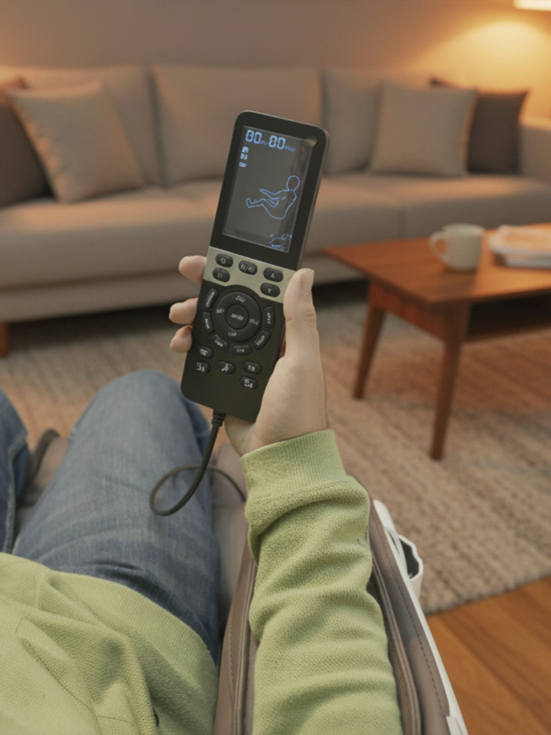 User controlling massage chair settings